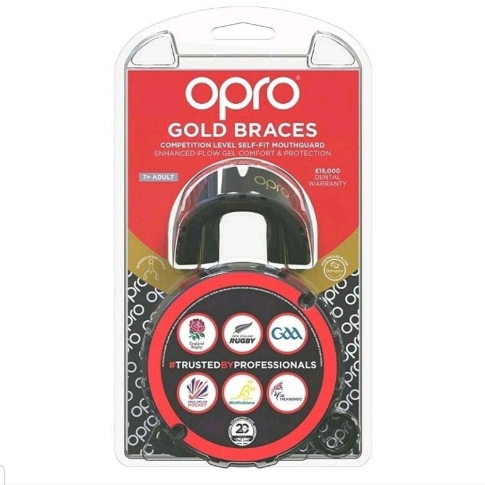 OPRO GOLD BRACES Mouthguard MMA hockey football 7+ adult Competition Level